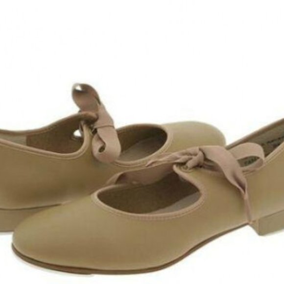 Award TS110 Adult Size 4M (Fits Size 3.5) Tan Citation Ribbon Tie Tap Shoe - Picture 1 of 1